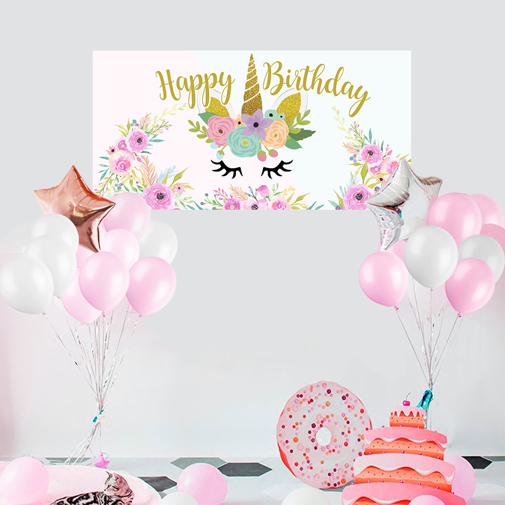 Magical Unicorn poster banner for your birthday cake table backdrop. Lovely in pastel blue tones, dots and stars, it certainly helps to m