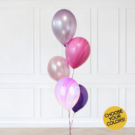 Agate Marble Swirl balloons matching the metallic balloons for a nicely blended balloon bouquet.