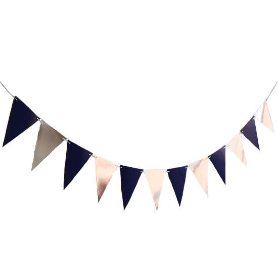 Cool and shimmering flag banners in midnight blue and silver for your party decoration set up.