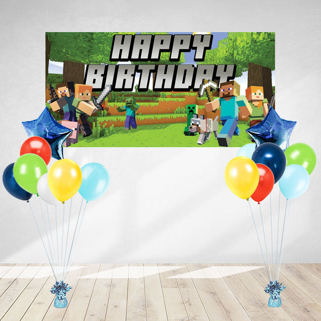 Minecraft balloon and banner package for your birthday party decoration.