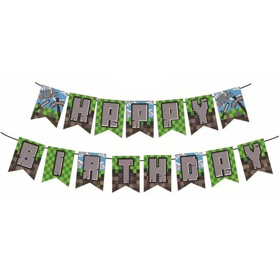 Minecraft Happy Birthday Banner for the Gamer's Birthday backdrop decoration. From Party Supplies Singapore.