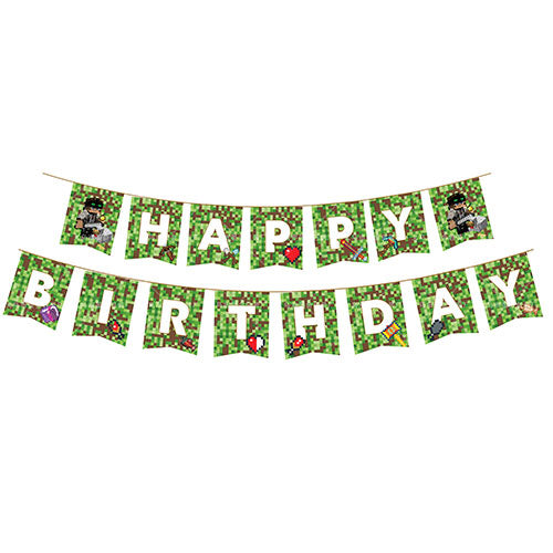 Minecraft Pixels happy birthday banner.