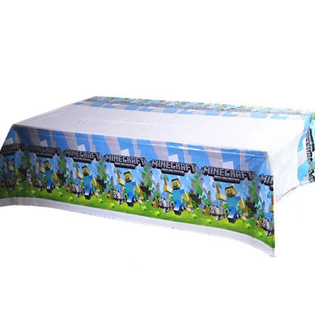 Minecraft prints table cover for your pro-gamer birthday party cake table.