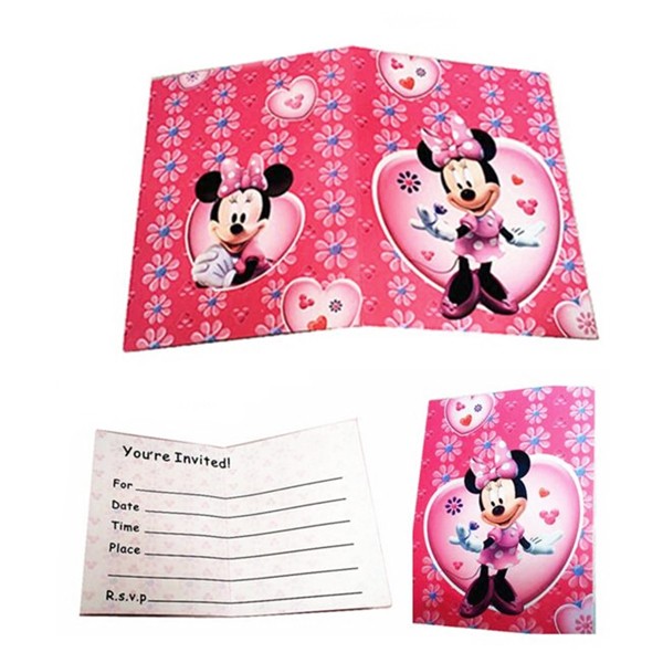 Load image into Gallery viewer, Minnie Mouse invitation cards are sweet and lovely. Get them now at Kidz Party Store, Singapore No 1 Party Supplies Shop.
