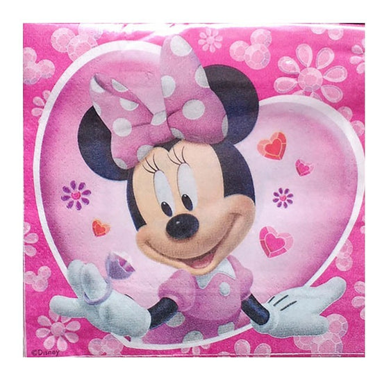 Sweet pink Minnie Mouse napkins are essential for a nicely planned and decorated birthday cake table. Set them nicely and have a great party.