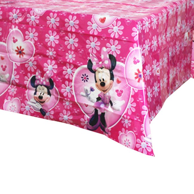 Set a pretty pink minnie cake table using this Minnie Mouse Table Cover in pink floral patterns.  