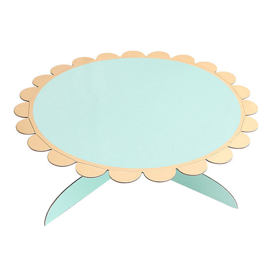 Mint green cake stand for dessert treats or birthday cake display.