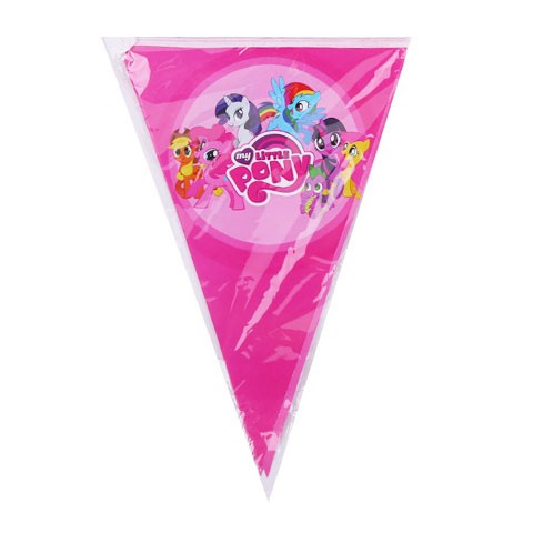 Bright and lovely flag banner in pink filled with My Little Pony favourite characters for your special birthday party decor