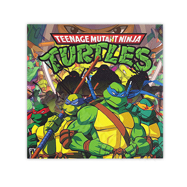 Ninja Turtles party napkins featuring Raphael, Leonardo, Michelangelo and Donutello.