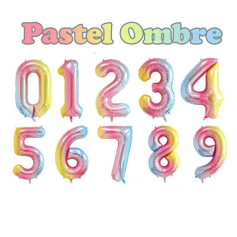 Pastel Rainbow Colours with OMBRE effect on the number balloon