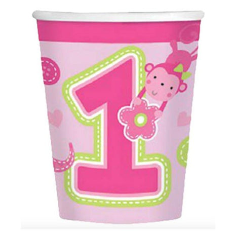 Celebrate your baby girl's 1st birthday with the cake table set with nice tablewares like these lovely ONE Wild jungle themed party cups