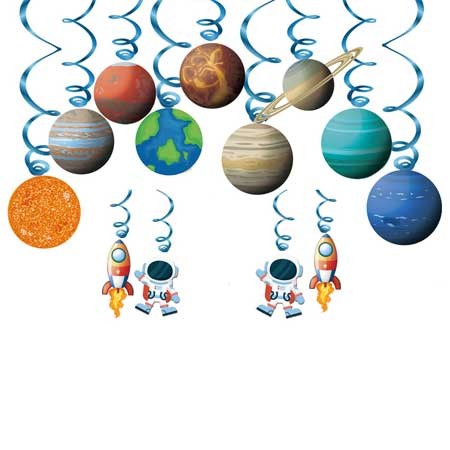 Load image into Gallery viewer, Outerspace Party Swirl Decorations for your birthday party decor!
