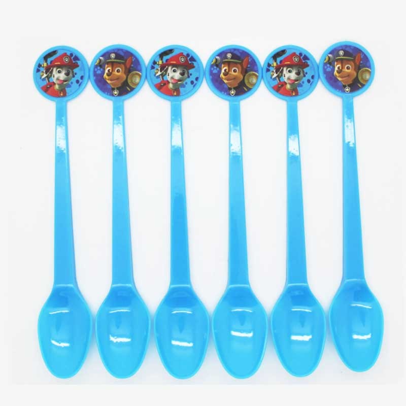 Load image into Gallery viewer, Paw Patrol party spoons and forks makes up a complete set of party tableware. Get together with the plates and cups too.
