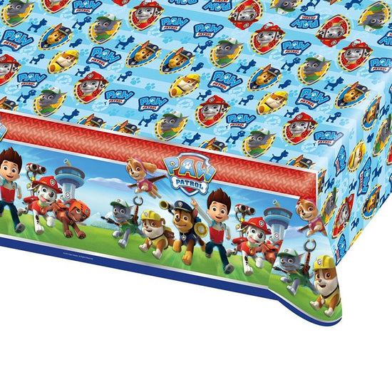 Load image into Gallery viewer, Paw Patrol table cover is a great add-on for our son&amp;#39;s birthday party. The family photo shoot at the cake cutting was fantastic!
