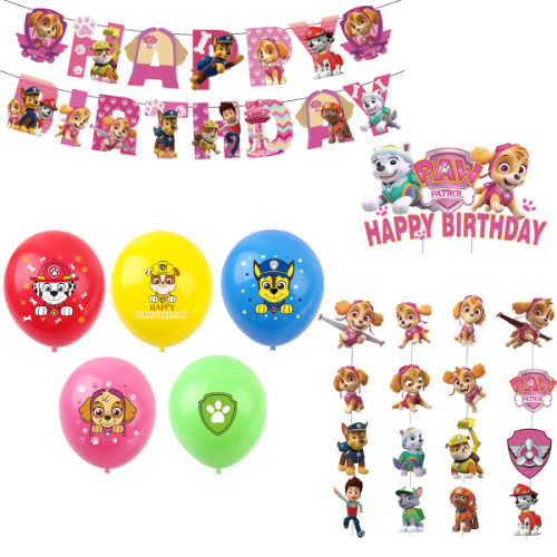 Paw Patrol pink banner and decoration kit.