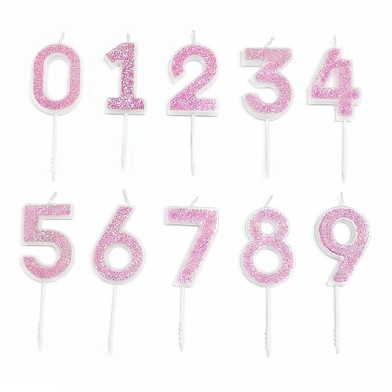 Pink Glitter Number Candles  Great for birthday cake or cupcakes decoration!