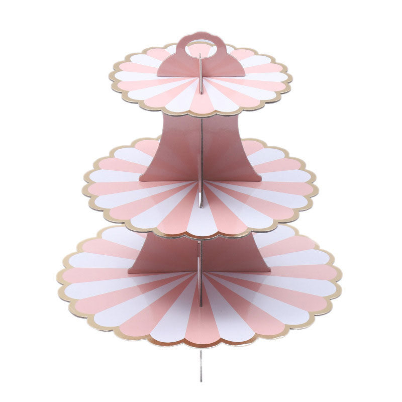 Create a tower of treats with this gold & pink stripes cupcake stand! Able to hold 24 standard sized cupcakes. This 3-tier cardboard cupcake stand measures 28cm high. Diameters for 1st tier, 2nd tier and 3rd tier are 20cm, 25cm and 30cm respectively. 
