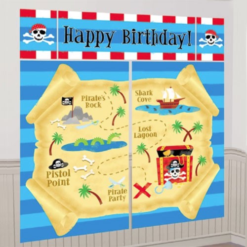 Pirate wall decoration for birthday party! Large scene setter set is simply great for your party backdrop, and you can also take some great photos 
