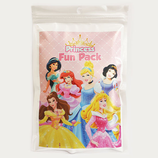 Princesses Fun Pack - Featuring the Princesses Belle, Cinderella, Snow White, Ariel, Jasmine and Aurora. Goody Bags with games, stickers and colouring - A perfect favour gift pack to mark the fun and interesting Birthday Party. 
