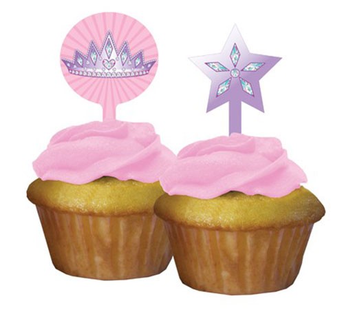 Load image into Gallery viewer, Princess Sparkle Cupcake Picks make the perfect embellishment to any little girl&amp;#39;s dream royal birthday cupcakes! Each set of cupcake picks are designed with a combination of a sparkling star and a tiara.
