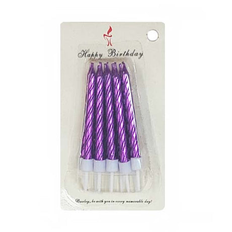 A pack of Purple Shimmer Cake Candles so bright that it pops! Great to dress up your beautiful birthday cakes these candles.