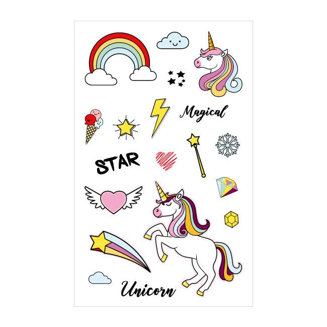 Rainbow Unicorns Birthday party temporary tattoos Great party favors for a Cute Unicorns themed party. Give these non-toxic Cute Unicorns Tattoos away as party favors and prizes at your unicorn birthday party! 