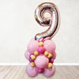 Rose Gold Number 2 Balloon Column for Sarah's 9th Birthday party decoration!