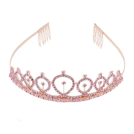 Rose Gold with Pink Diamanté Tiara Crown