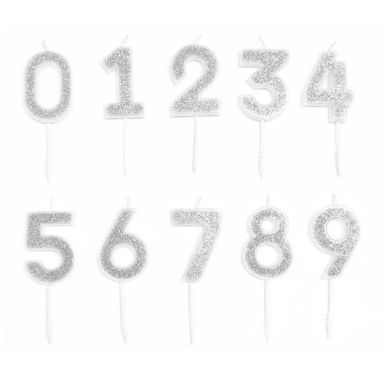 Silver Glitter Number Candles  Great for birthday cake or cupcakes decoration!