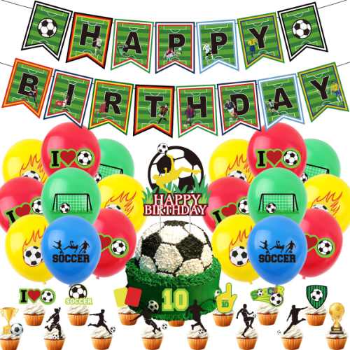 Soccer theme party decoration kit for you to setup a football fan's dream birthday party.