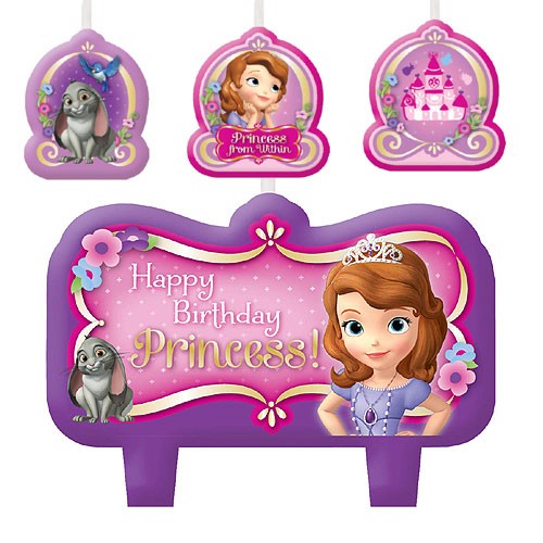 Sofia the First Princess themed candles for birthday cake decoration. 