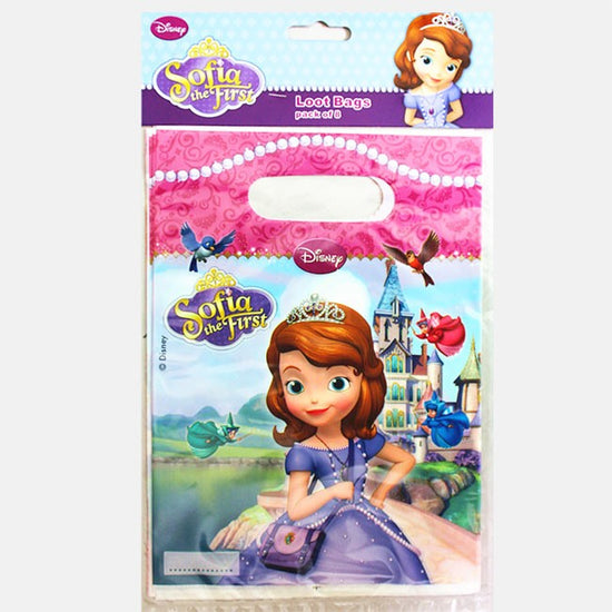 Sofia the First Princess party treat bags to pack in the nicest party supplies, treats and goodies into them and distribute out to the invited guests.