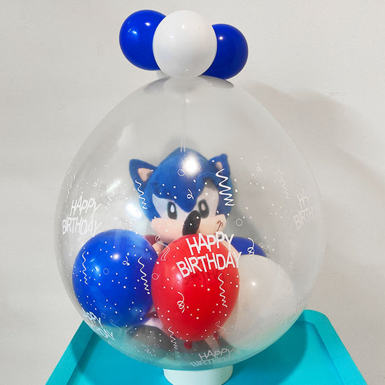 Load image into Gallery viewer, Sonic the Hedgehog plush toy in a balloon, or what we call GIAB, is a fantastic idea for a customised gift!
