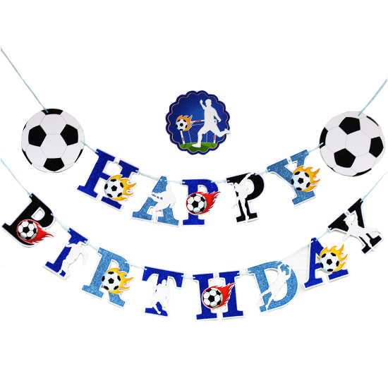 Soccer Blue Happy Birthday Banner in vibrant and lively colours and prints.