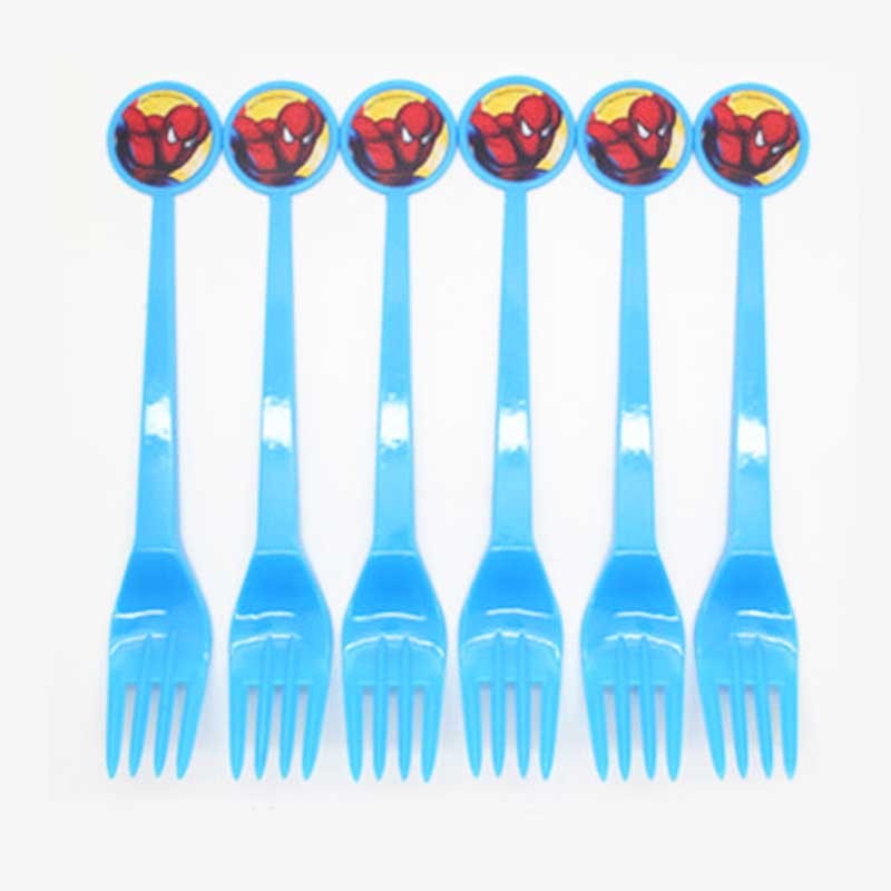 Load image into Gallery viewer, Marvel Spiderman party plastic forks for the guest to enjoy the birthday cake served to them.

