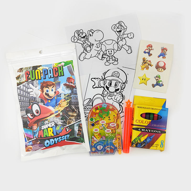 Mario Fun Pack is filled with great party activity kit for game and colouring and blowing bubbles.