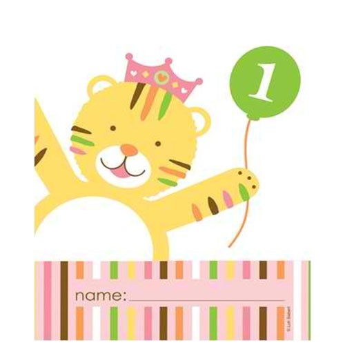 Sweet at One Girl Birthday Loot Bags feature an adorable Tiger with a number “1” sign.