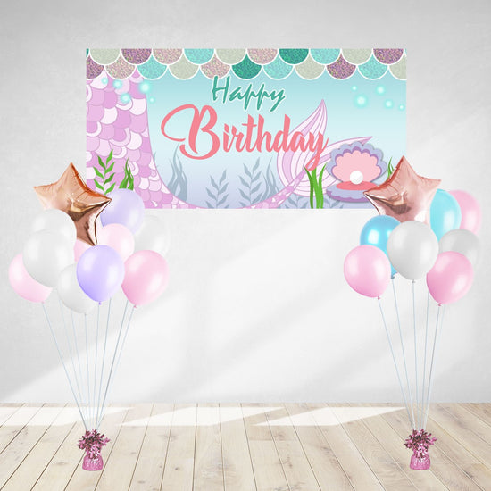 Magical Mermaid Happy Birthday Poster Banner | Cake Table Backdrop