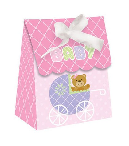 Teddy Baby Pink Favor Bag w/ Ribbon - A wonderful way to say "Thank you" to your guests when you hide a sweet surprise in the Teddy Baby Pink Favor Bag with Ribbon! 