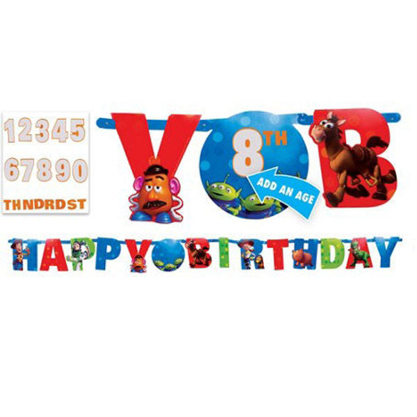 Toy Story Birthday Banner featuring Woody and Buzz Lightyear. 