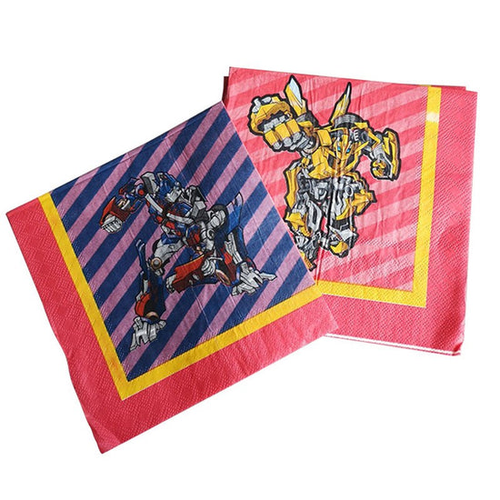 Transformers party napkins featuring Optimus Prime and Bumble Bee.