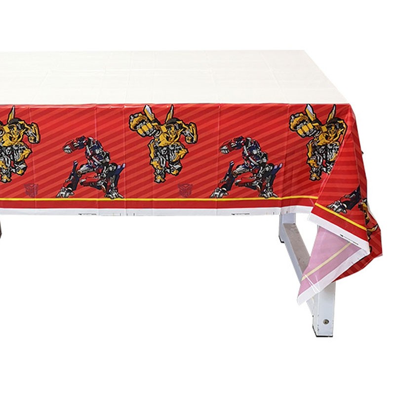 Transformers table cover with Optimus Prime and Bumble Bee.