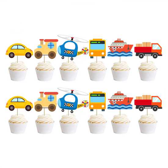 Load image into Gallery viewer, Cupcake Picks with cute vehicles to decorate the cupcakes for the Transportation themed party.
