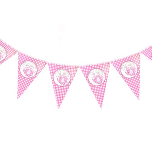 Cute elephant theme party flag banner for baby shower party decoration.