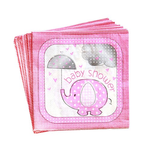 Umbrellaphant Pink Party Napkins for Baby Shower Party. 20pcs.