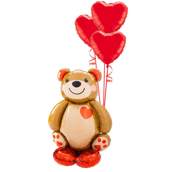 Love Bear Airloonz with Red Heart Balloon Bouquet