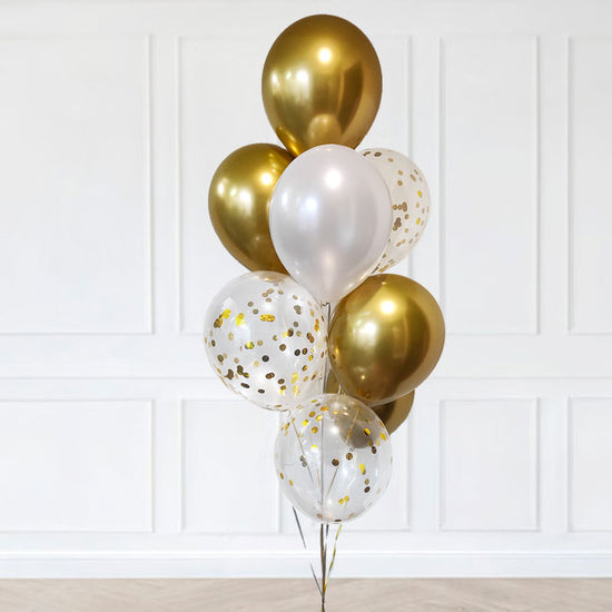 White Gold Confetti and Chrome Balloon Bouquet