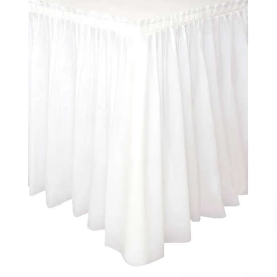 Load image into Gallery viewer, White Plastic Table Skirting for our dessert table decoration.
