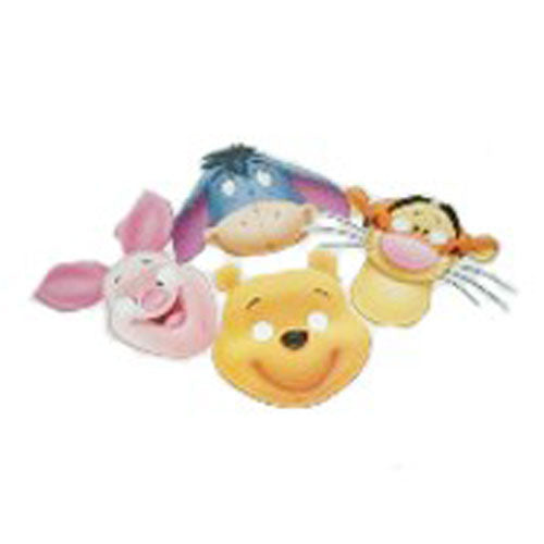 Winnie the Pooh party face masks in Winnie and Tigger and Piglet and Eeyore characters.