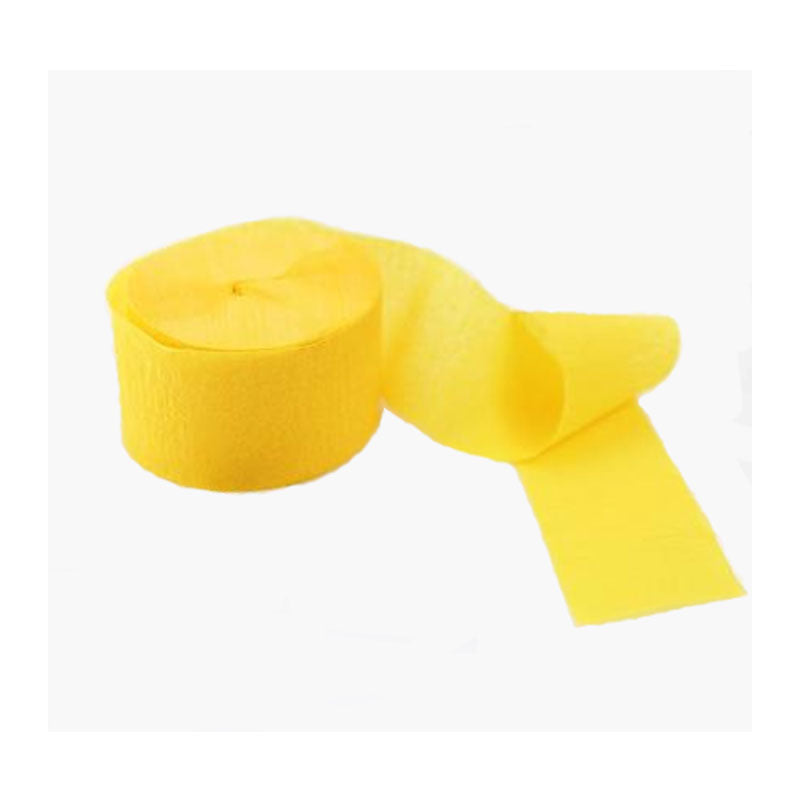 Yellow Crepe Paper party streamers for birthday party decoration.